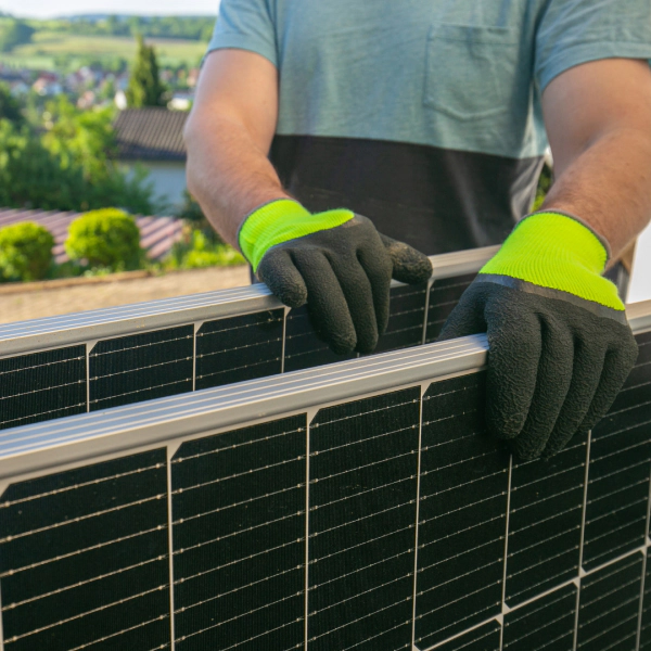 man holding black solar panel